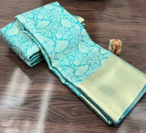 HAAHAA's Banarasi Art Silk Saree – Lightweight wedding saree with Blouse Piece (Teal Green, Gold Border)