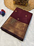HAAHAA's Women’s Brown Silk Blend Saree with Rich Gold Zari Border |Wedding Saree | Elegant Indian Style Saree with Blouse Piece
