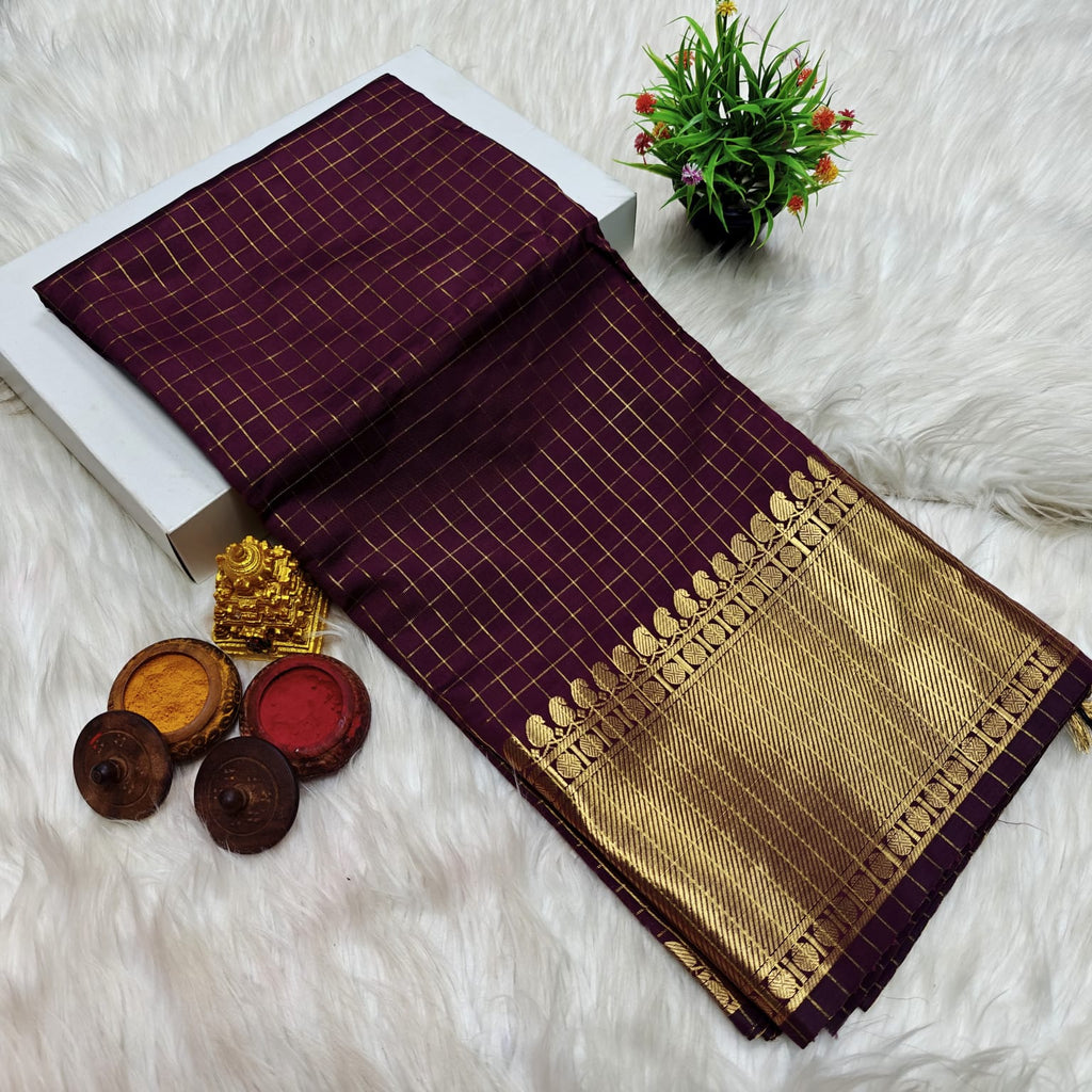 HAAHAA's Women's Soft Silk Saree with Blouse | function saree with premium quality border and checks