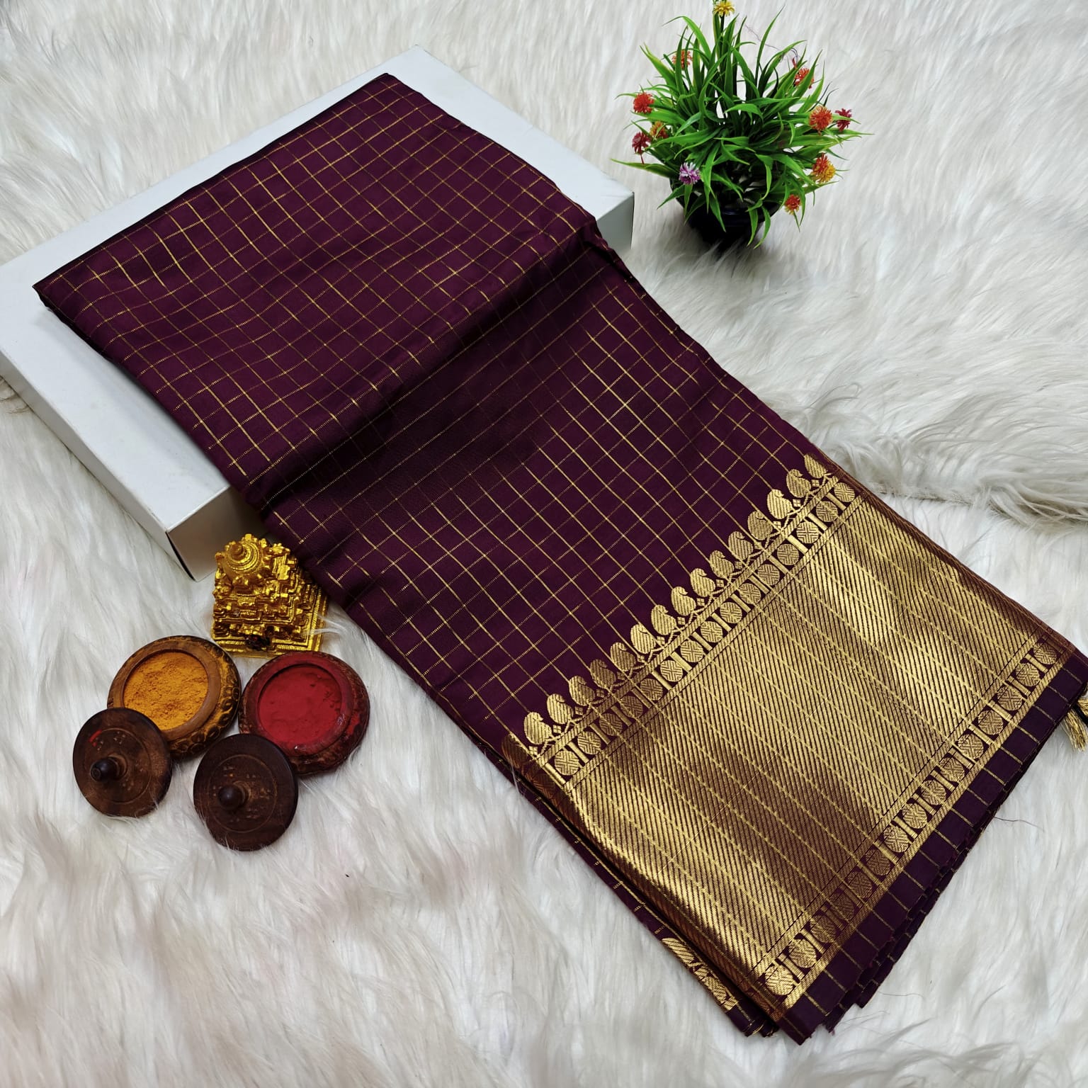 HAAHAA's Women's Soft Silk Saree with Blouse | function saree with premium quality border and checks