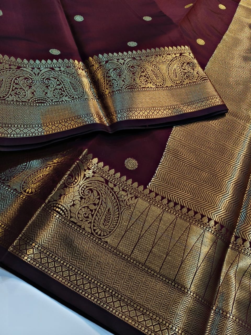 HAAHAA's Women’s Brown Silk Blend Saree with Rich Gold Zari Border |Wedding Saree | Elegant Indian Style Saree with Blouse Piece