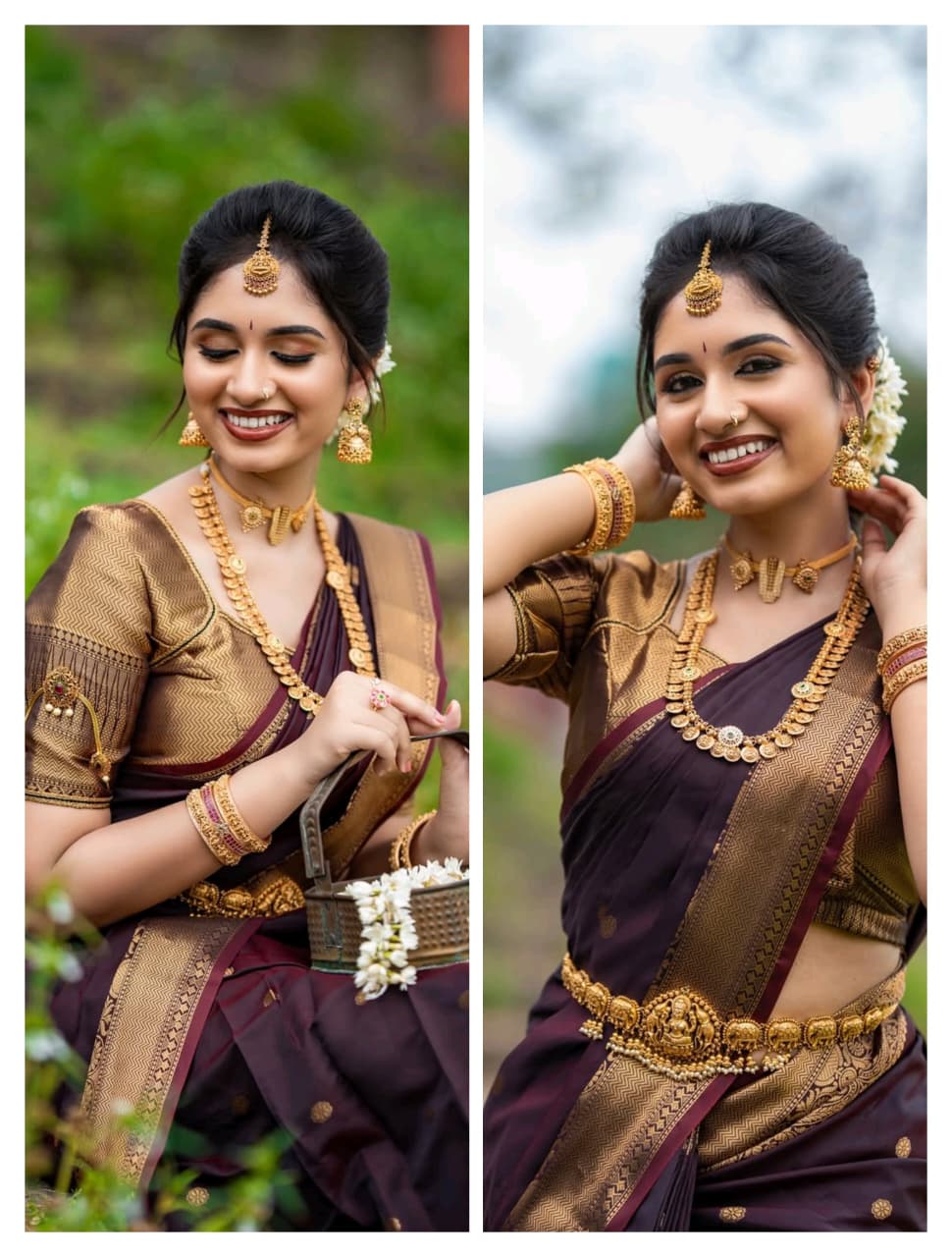 HAAHAA's Women’s Brown Silk Blend Saree with Rich Gold Zari Border |Wedding Saree | Elegant Indian Style Saree with Blouse Piece