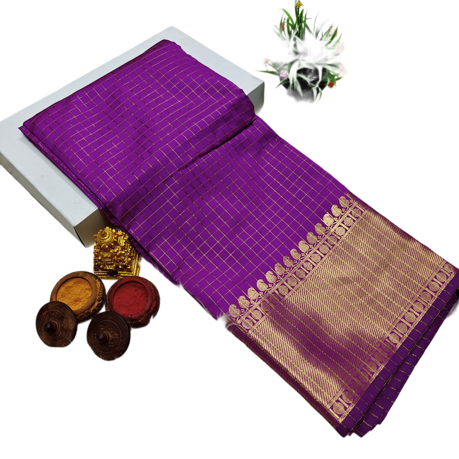 HAAHAA's Women's Soft Silk Saree with Blouse | function saree with premium quality border and checks