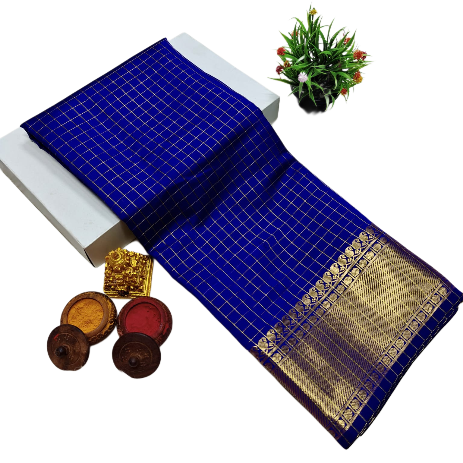 HAAHAA's Women's Soft Silk Saree with Blouse | function saree with premium quality border and checks
