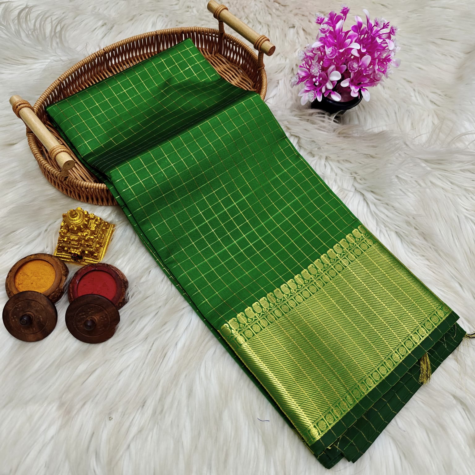 HAAHAA's Women's Soft Silk Saree with Blouse | function saree with premium quality border and checks