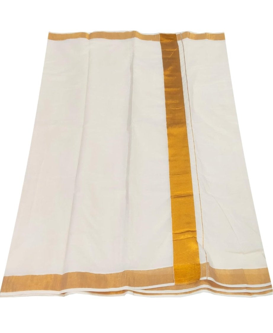 Original Kerala kasavu plain/solid cotton saree - House of HAAHAA
