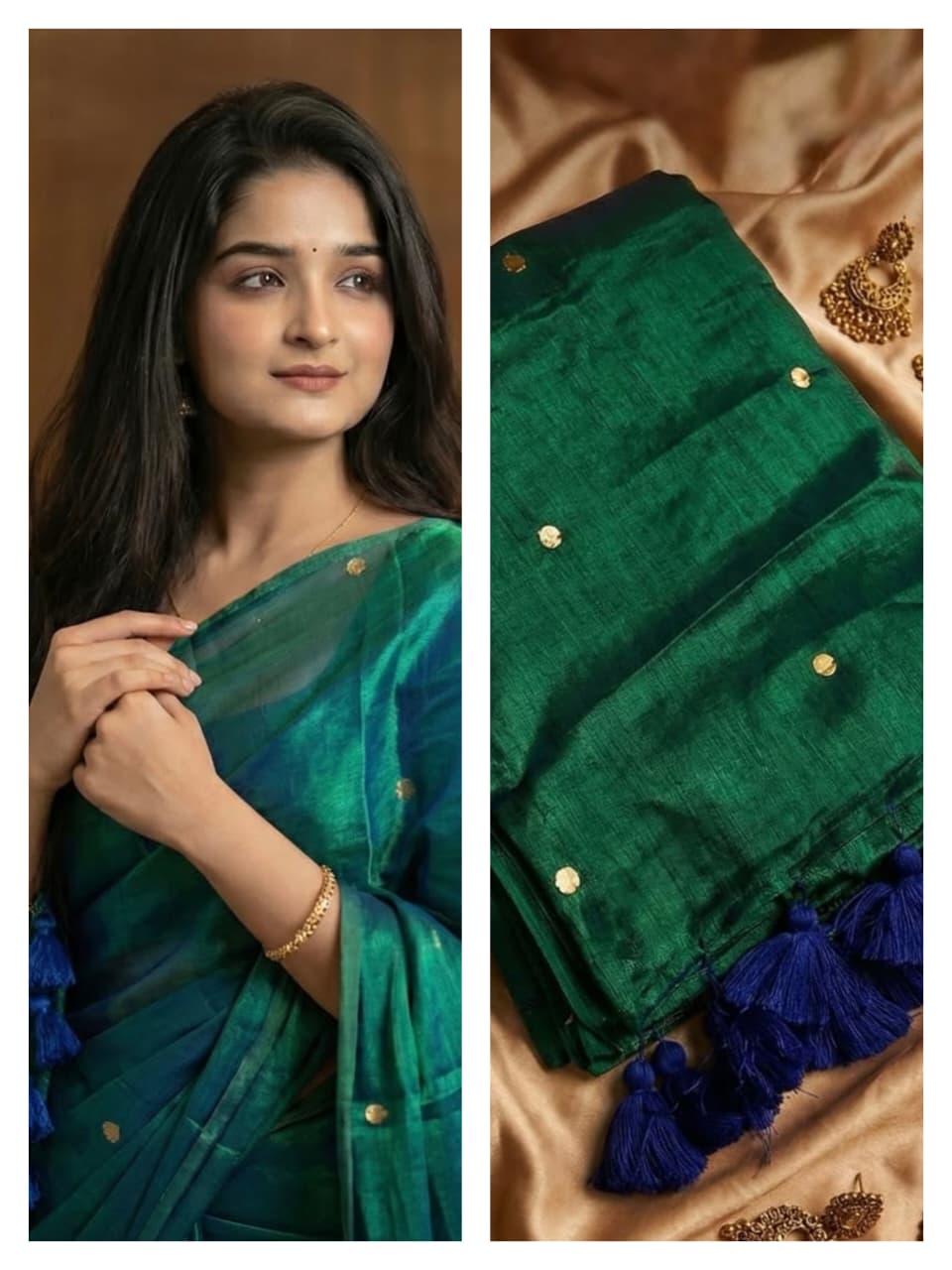 Peacock blue kadhi cotton saree with jimiki embroidery - House of HAAHAA