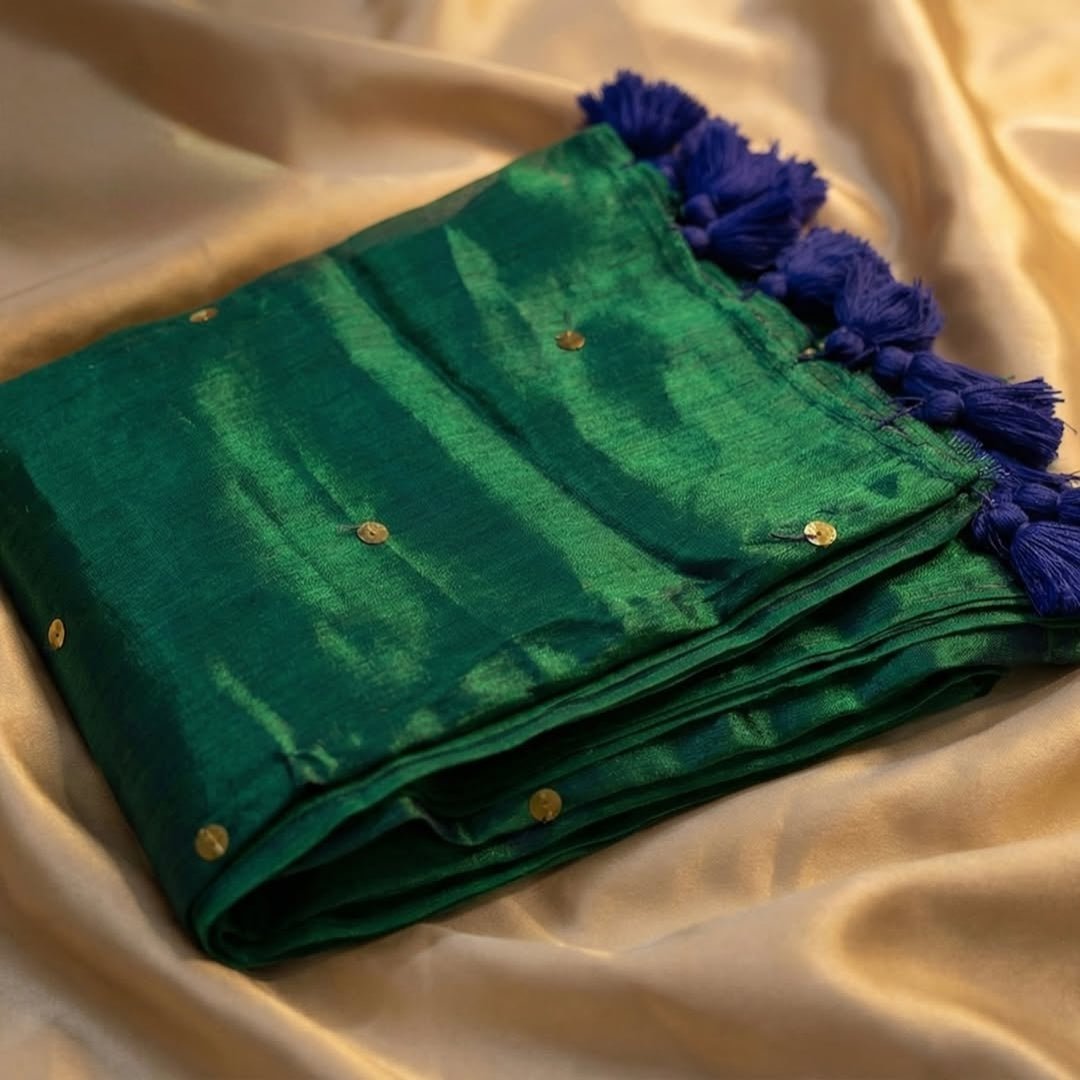 Peacock blue kadhi cotton saree with jimiki embroidery - House of HAAHAA