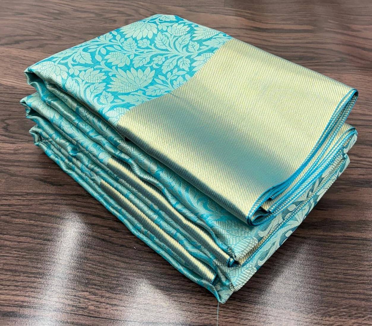 HAAHAA's Banarasi Art Silk Saree – Lightweight wedding saree with Blouse Piece (Teal Green, Gold Border)