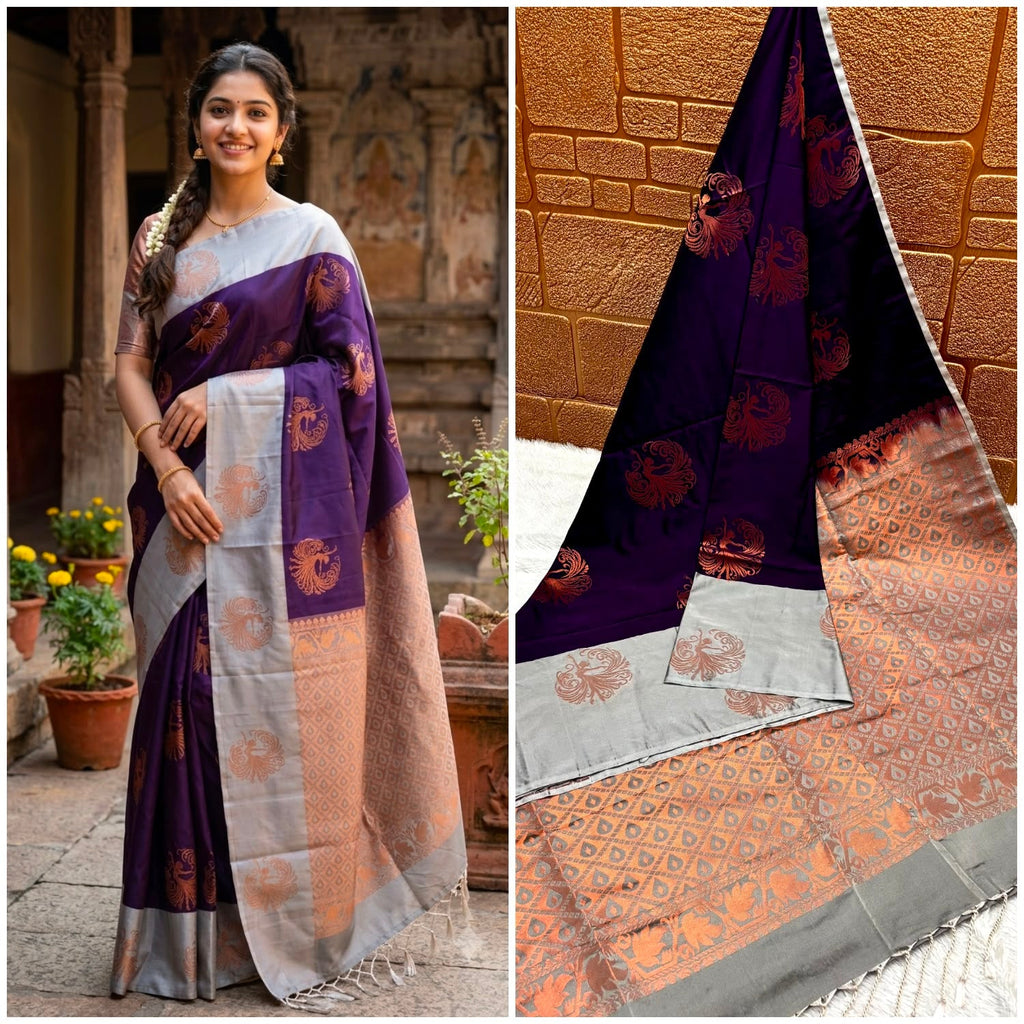 Premium quality soft silk saree for college and office wear saree - House of HAAHAA