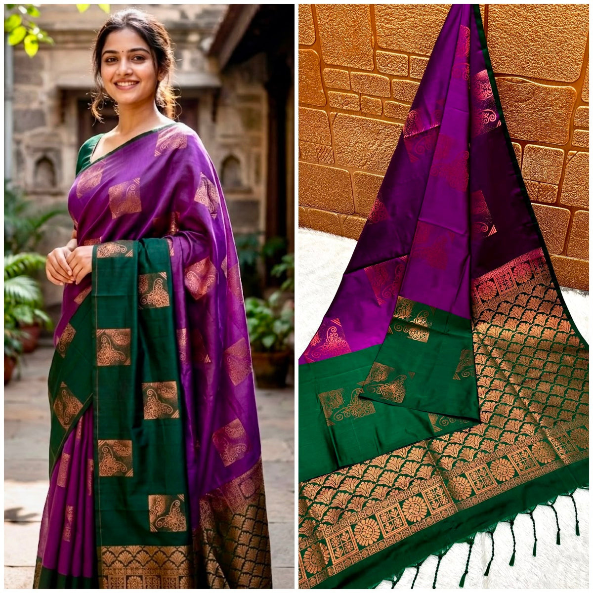 Premium quality soft silk saree for college and office wear saree - House of HAAHAA