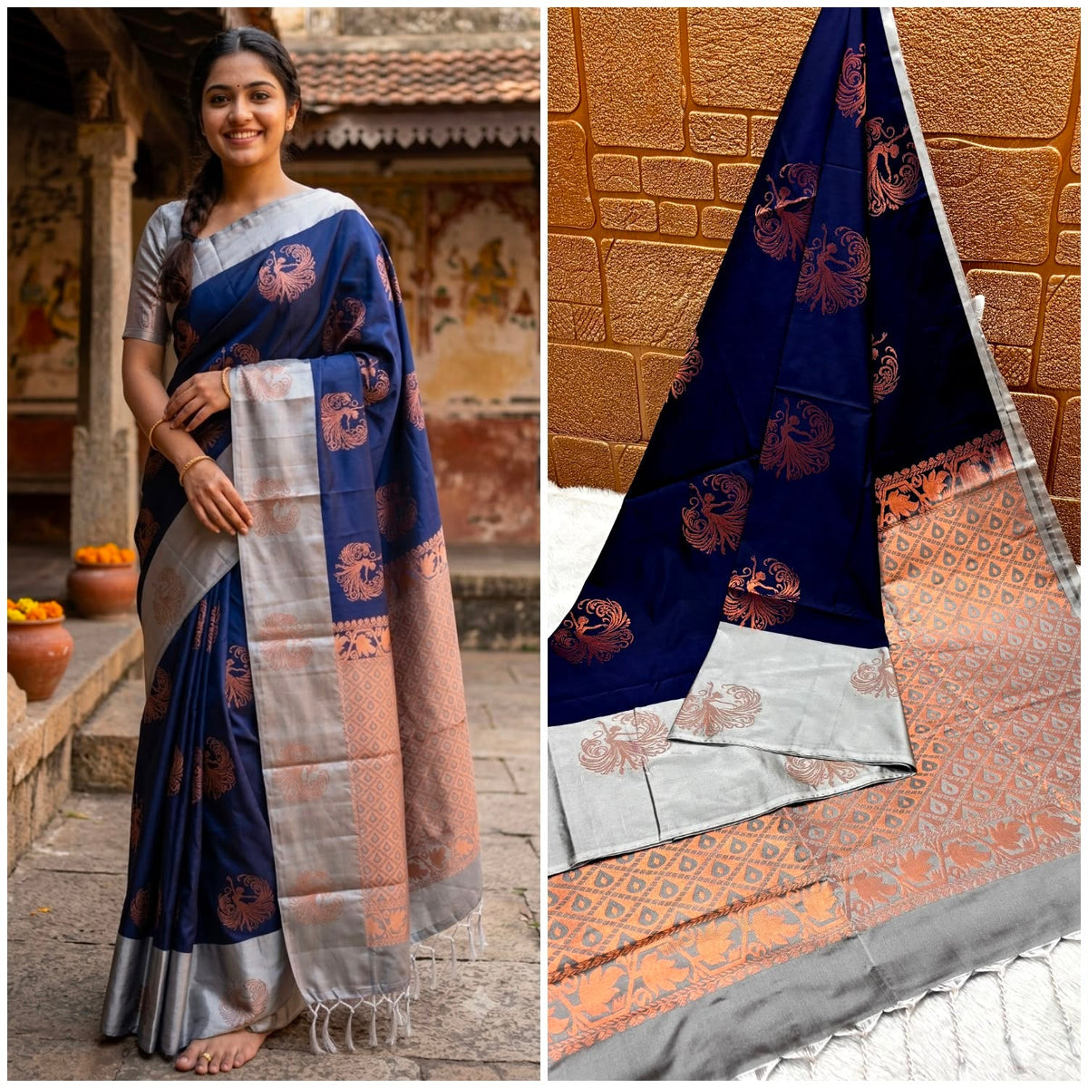 Premium quality soft silk saree for college and office wear saree - House of HAAHAA