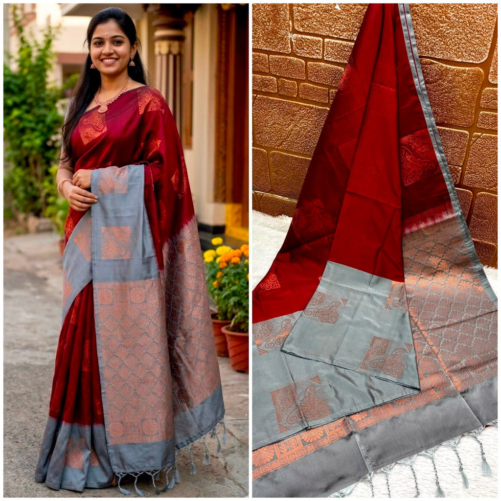Premium quality soft silk saree for college and office wear saree - House of HAAHAA
