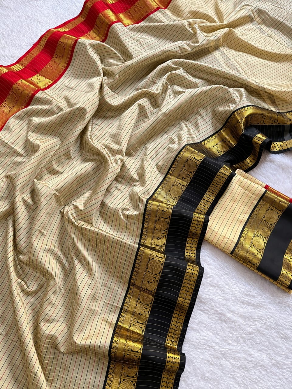 Premium Soft Sandal Saree with Black Border & Blouse - House of HAAHAA