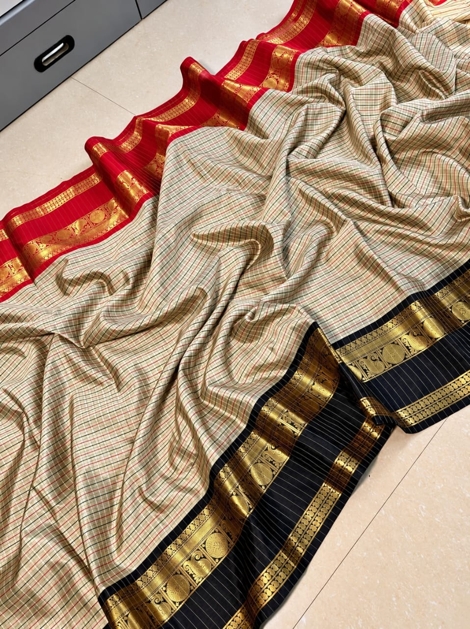 Premium Soft Sandal Saree with Black Border & Blouse - House of HAAHAA