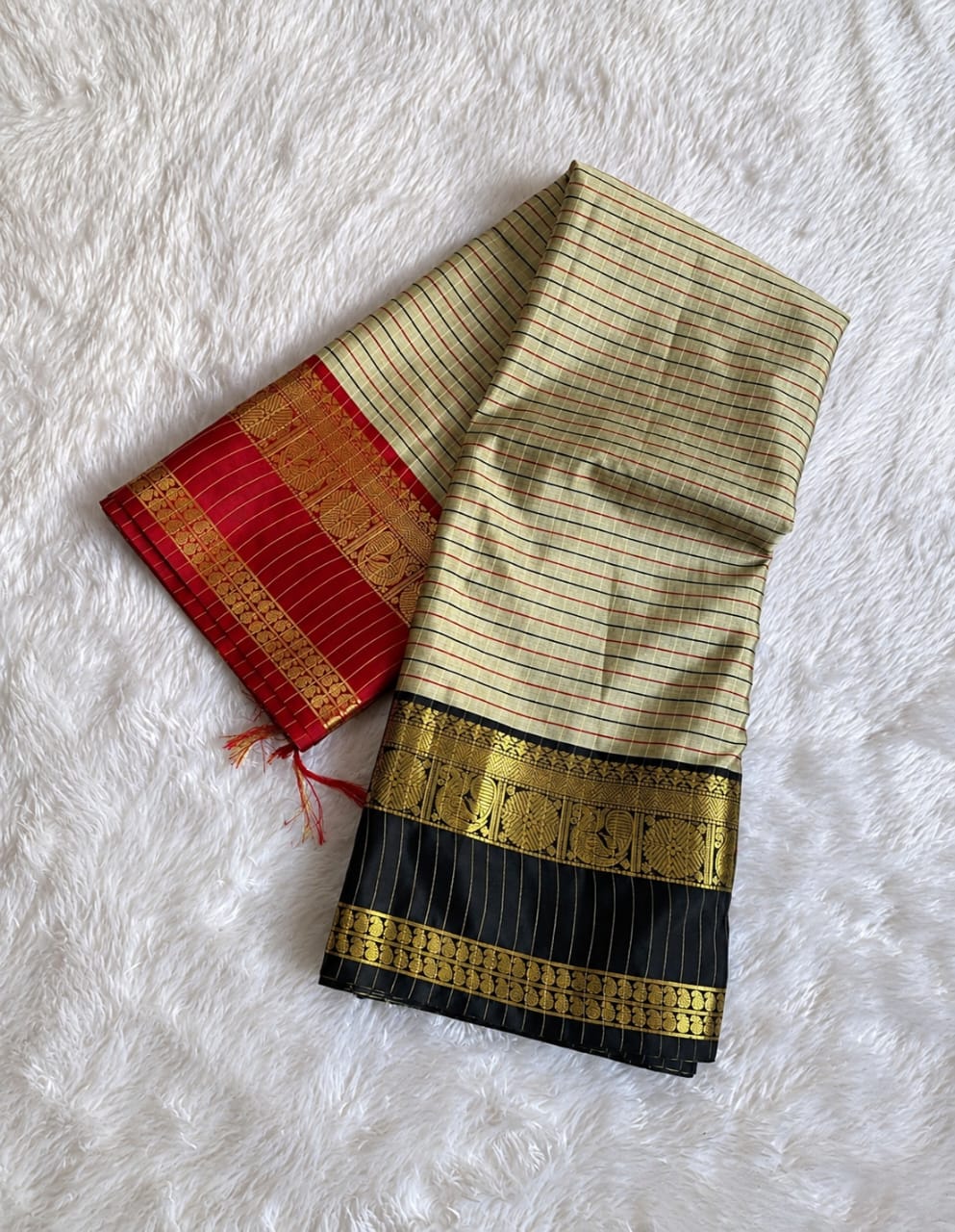 Premium Soft Sandal Saree with Black Border & Blouse - House of HAAHAA